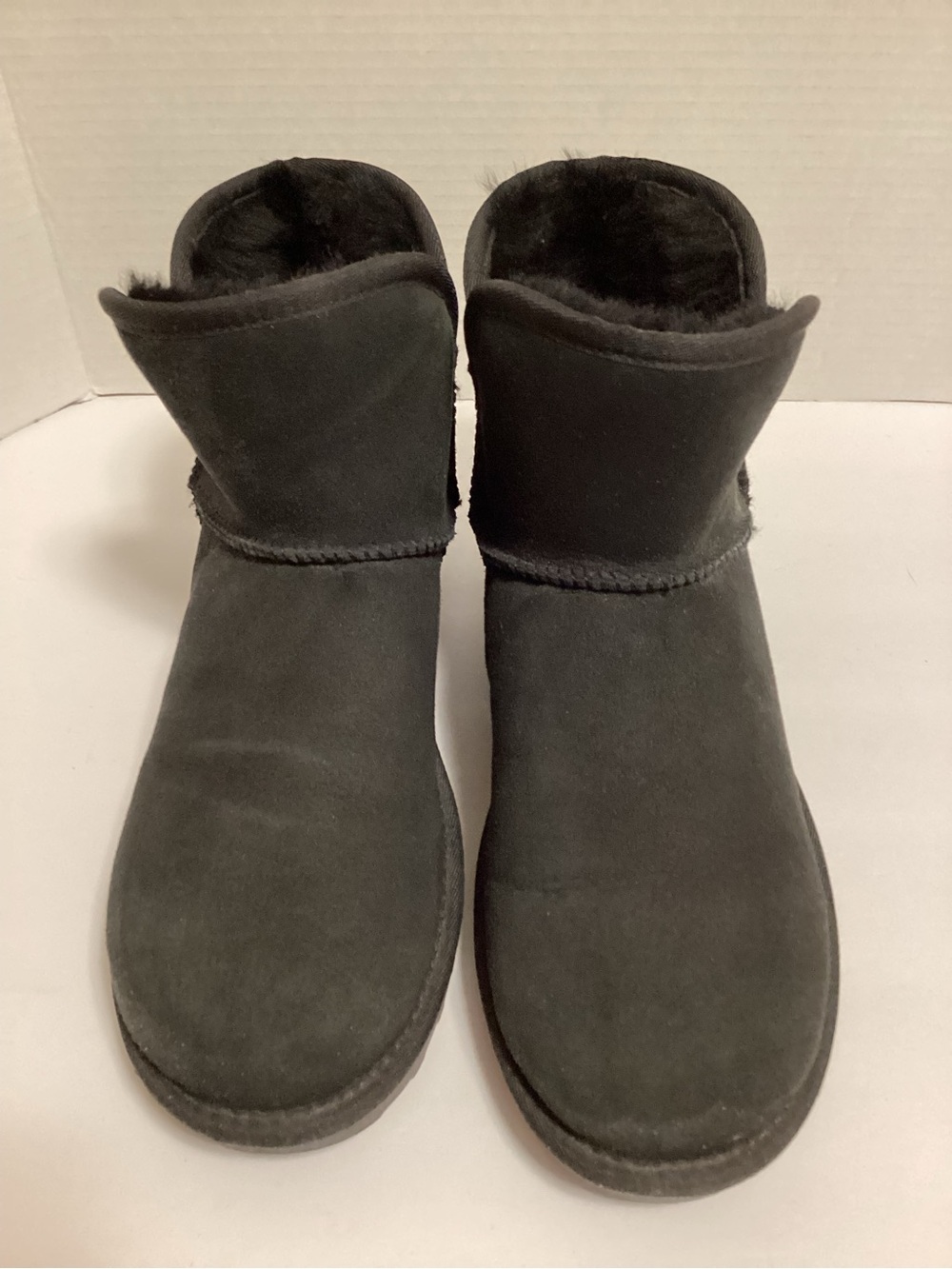 Classic Black Suede Ankle Booties with Shearling Lining, size 9